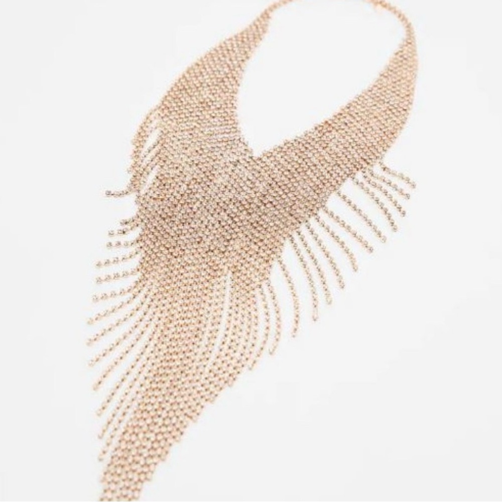Vintage Natasha V-Shaped Rhinestone Bib Necklace Gold-Tone Statement Fringe - Picture 5 of 16